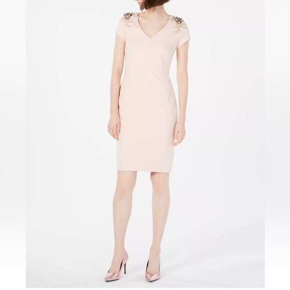 CALVIN KLEIN Pink Short Sleeve Above The Knee Sheath Dress - Flawed - Reemoly - Picture 1 of 3